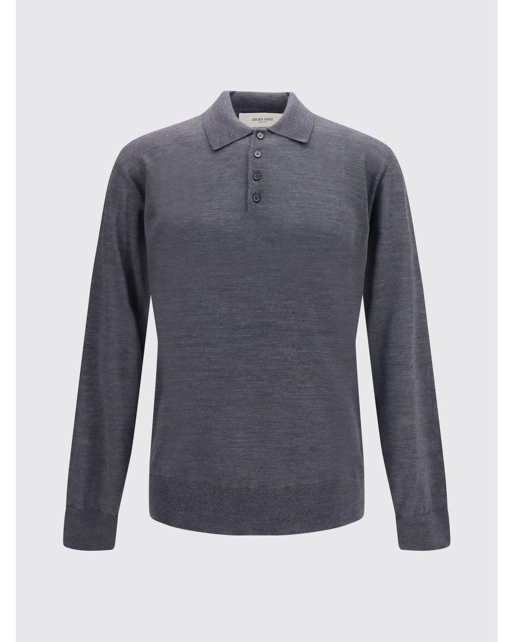 Golden Goose Deluxe Brand Blue Long-Sleeved Knitted Wool Polo Shirt With Four-Button Placket for men