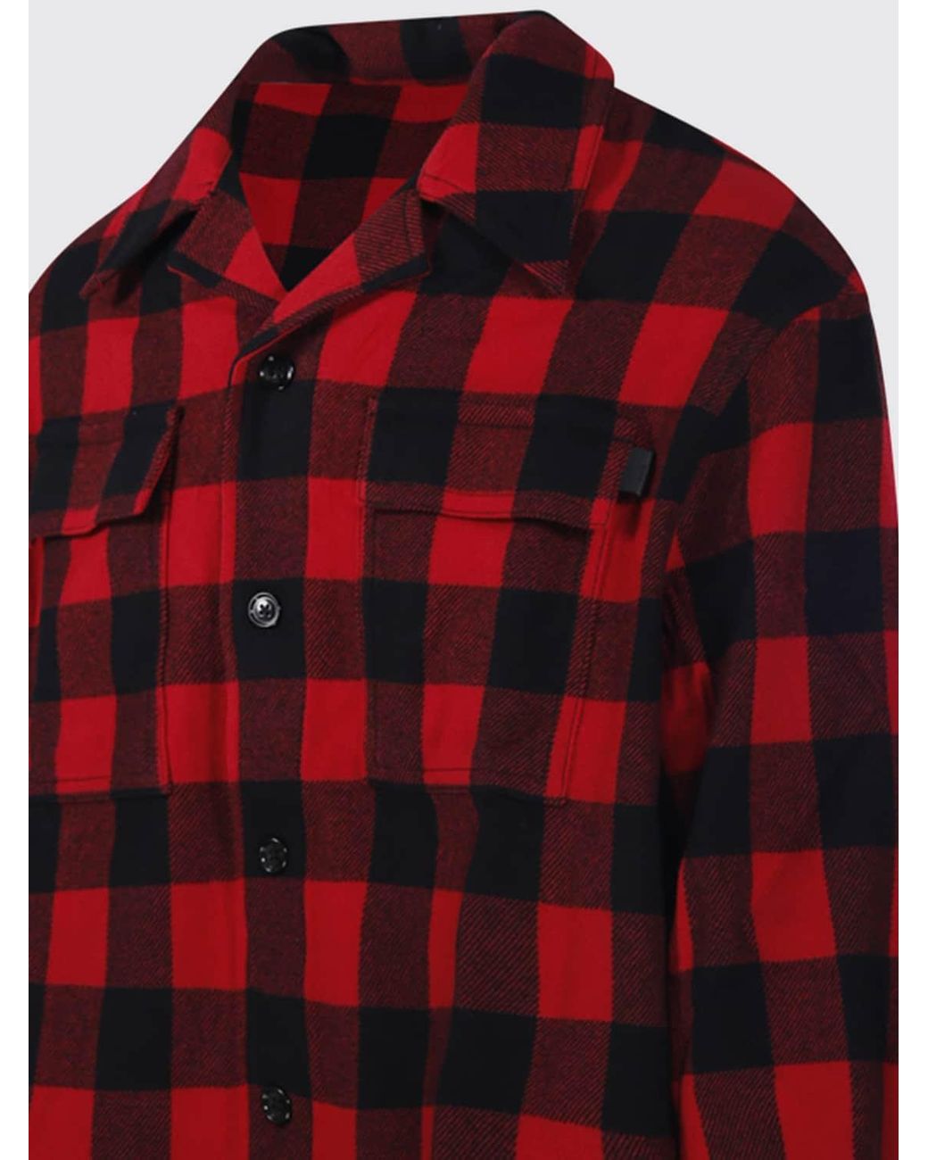 AMI Red Check Wool Shirt Jacket With Cuban Collar for men