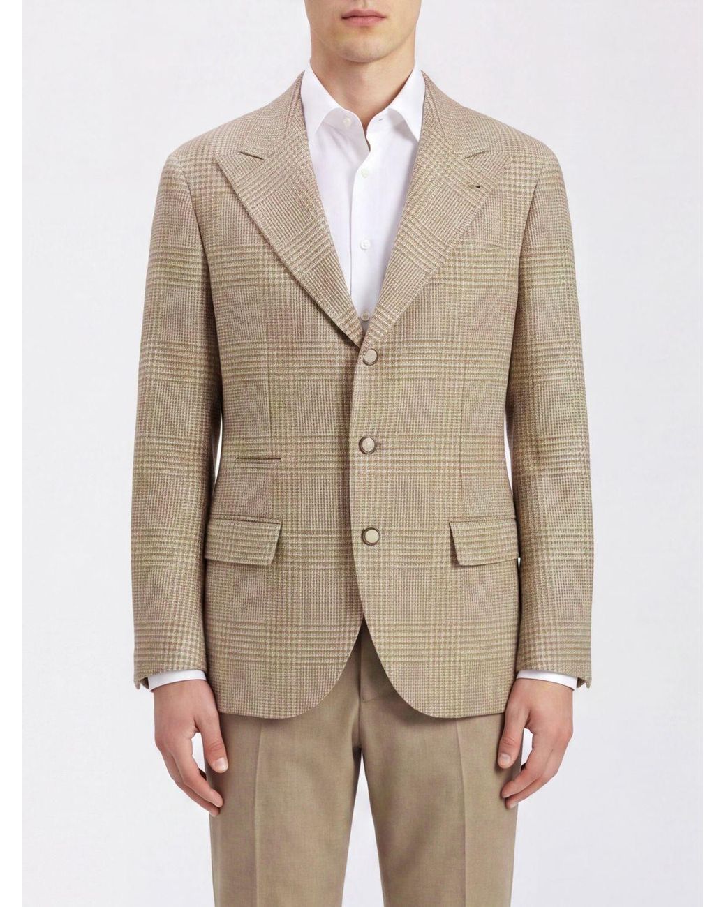 Brunello Cucinelli Natural Prince Of Wales Single-Breasted Blazer for men