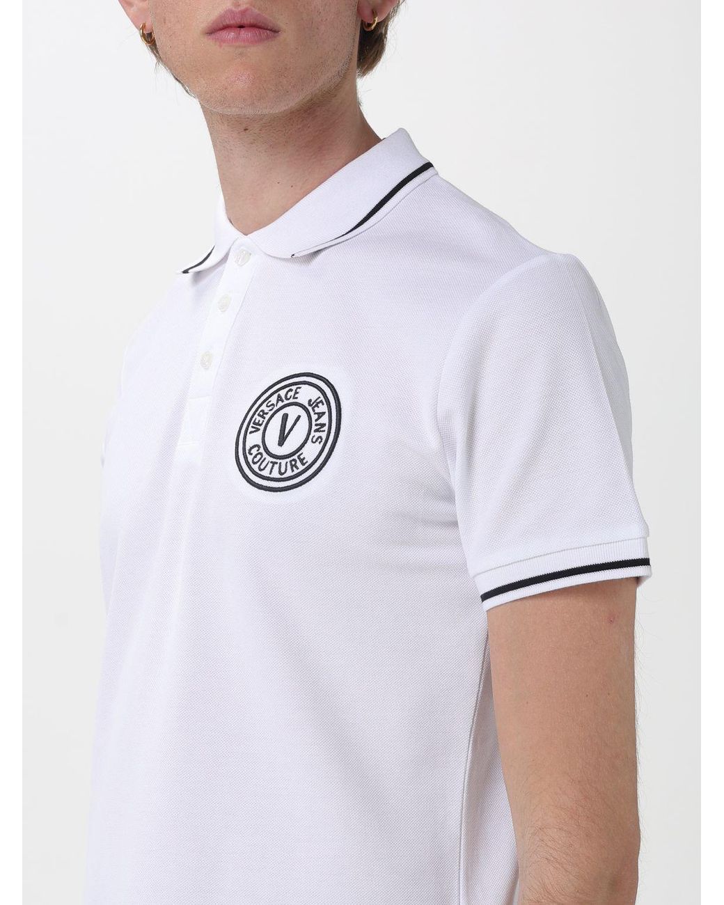 Versace Jeans Couture White Cotton Polo Shirt With Logo for men