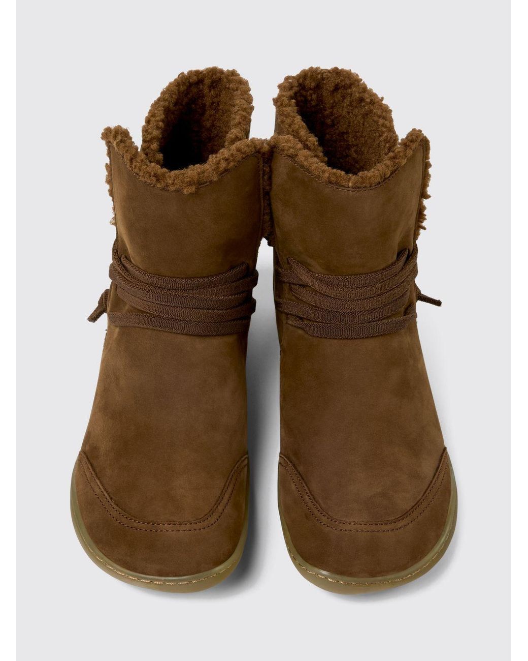Camper Brown Peu Nubuck Slip-On Ankle Boots With Elastic Laces And Round Toe