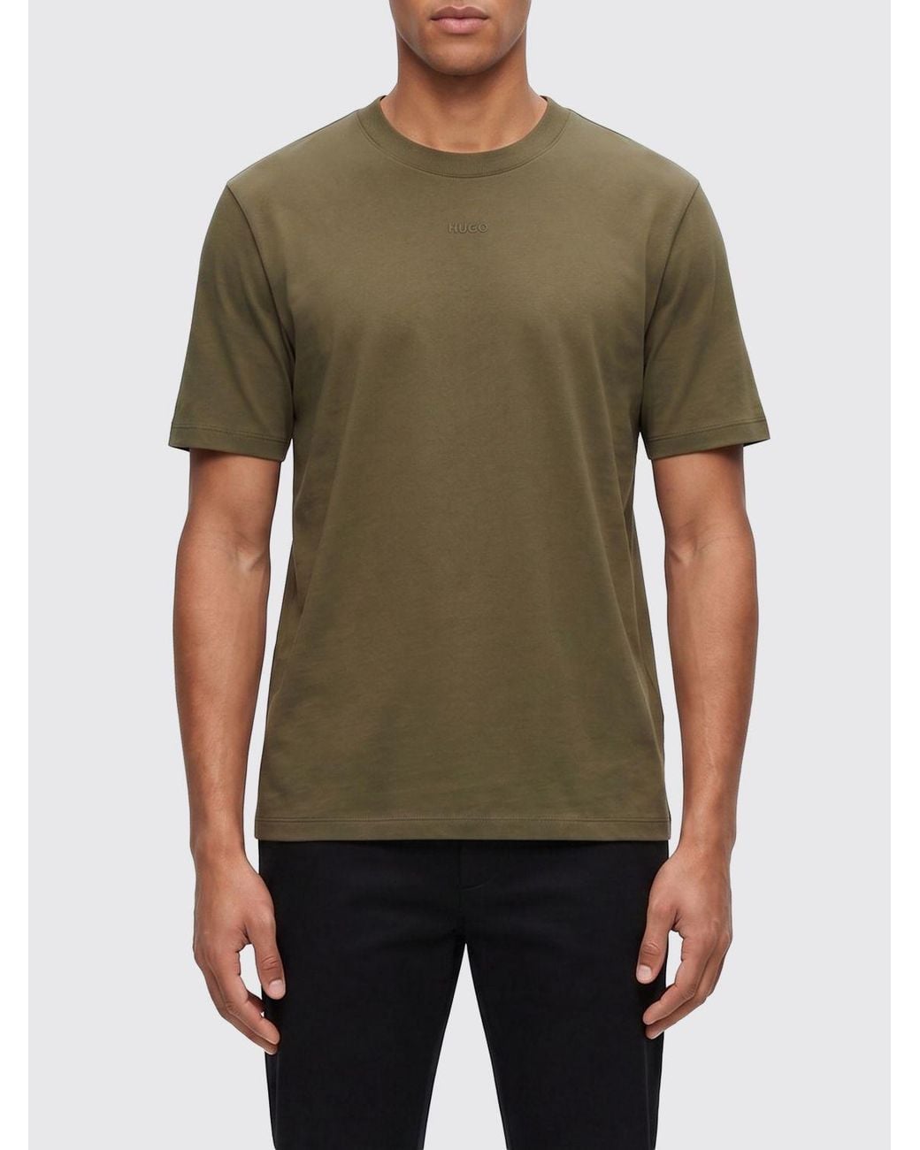 HUGO Green Slim Fit Cotton T-Shirt With Tone-On-Tone Crewneck Logo for men