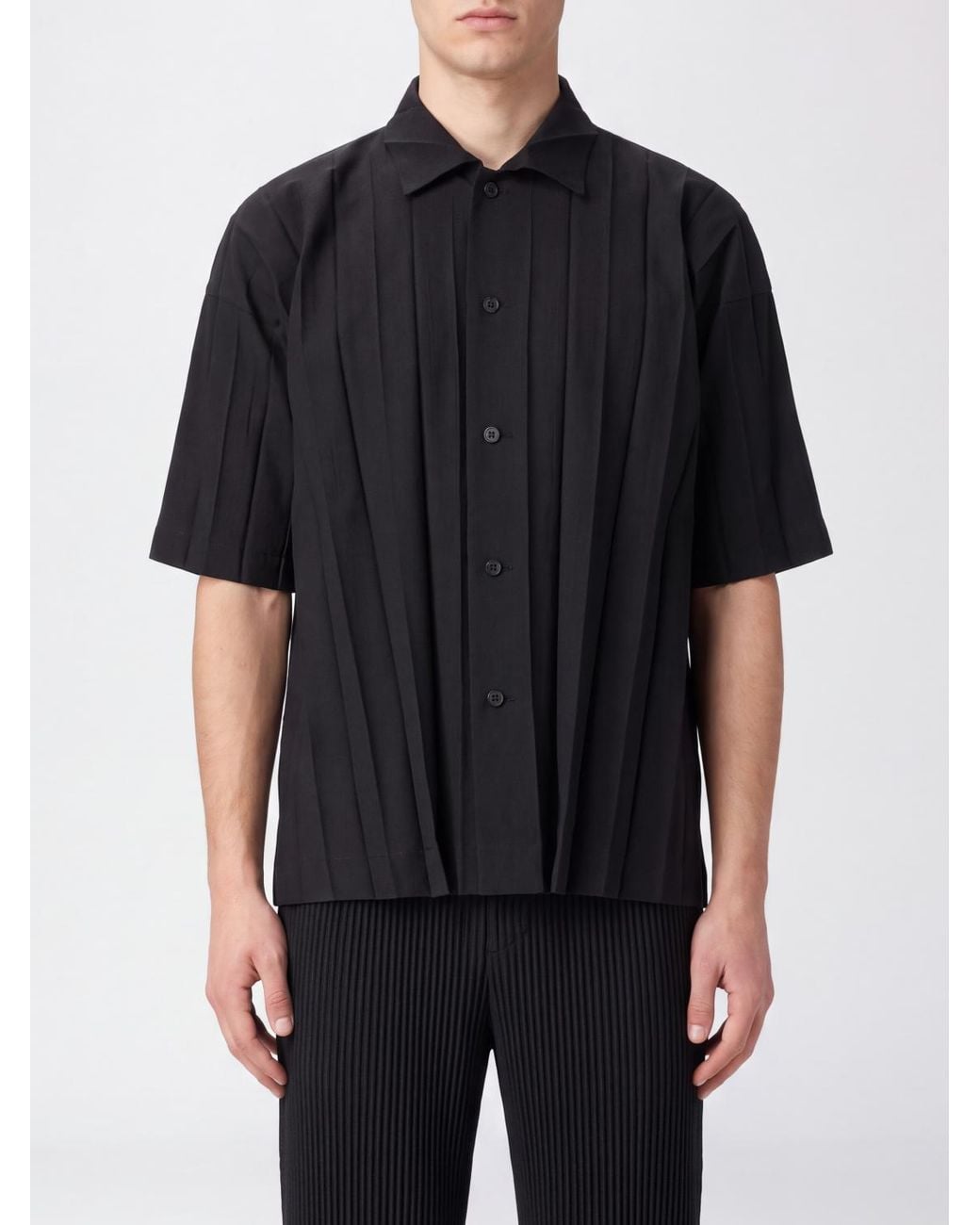 Homme Plissé Issey Miyake Black Homme Plissé Issey Miyake Pleated Crêpe Short-Sleeve Bowling Shirt for men