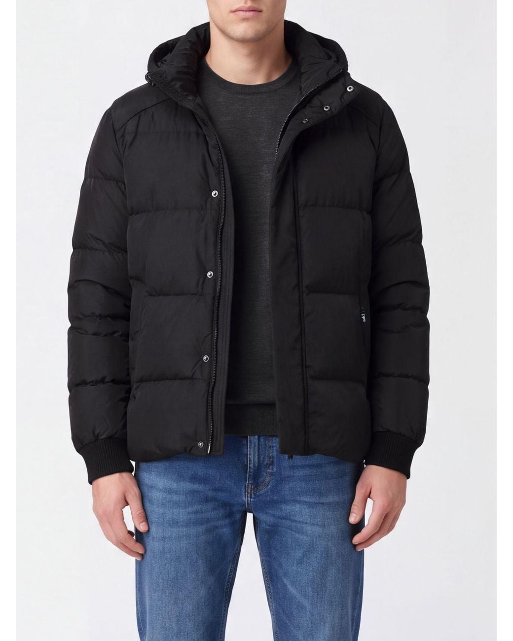 Add Black Quilted Nylon Short Down Jacket With Ped Hood And Concealed Closure for men
