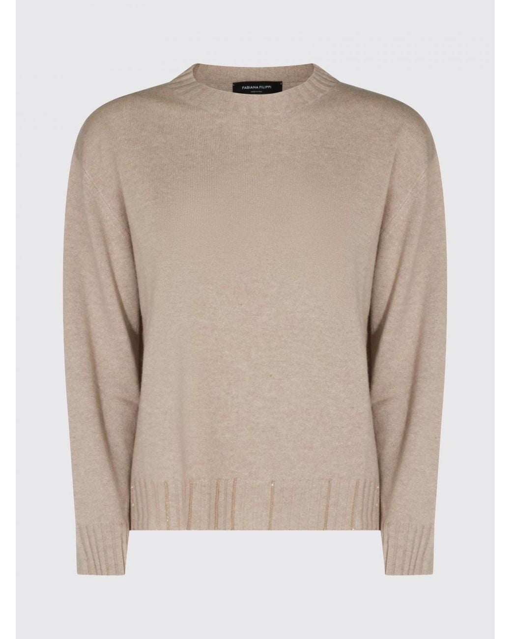 Fabiana Filippi Natural Virgin Wool Silk And Cashmere Crewneck Sweater With Monili