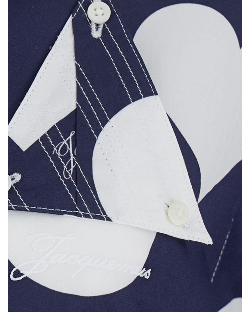 Jacquemus Blue Marin Short-Sleeved Cotton Shirt With Heart Print