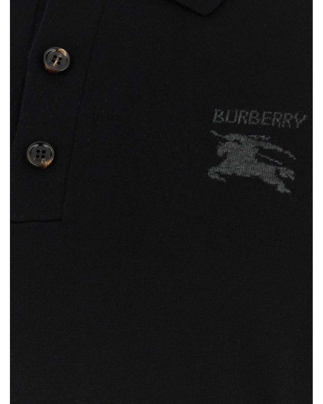 Burberry Black Ekd Logo Slim Fit Short-Sleeved Wool Polo for men