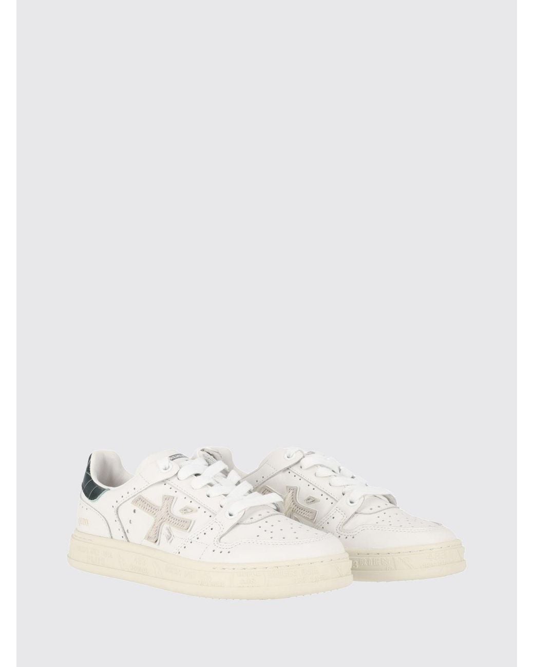 Premiata White Quinnd Calf Leather Sneakers With Contrast Logo And Round Toe