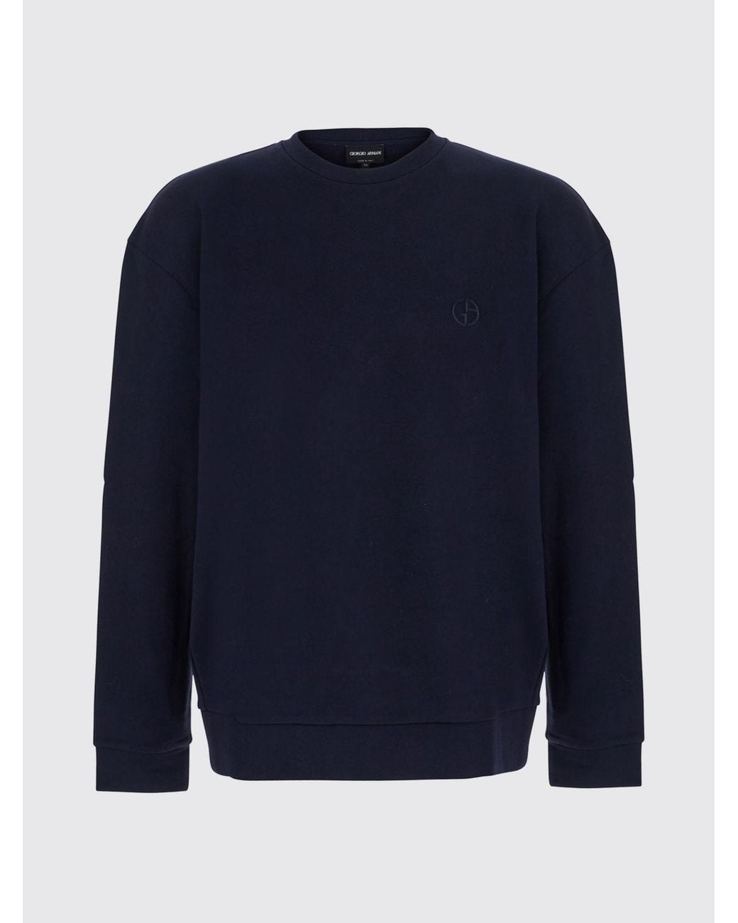 Giorgio Armani Blue Cotton Crewneck Jumper With Embroidered Monogram for men
