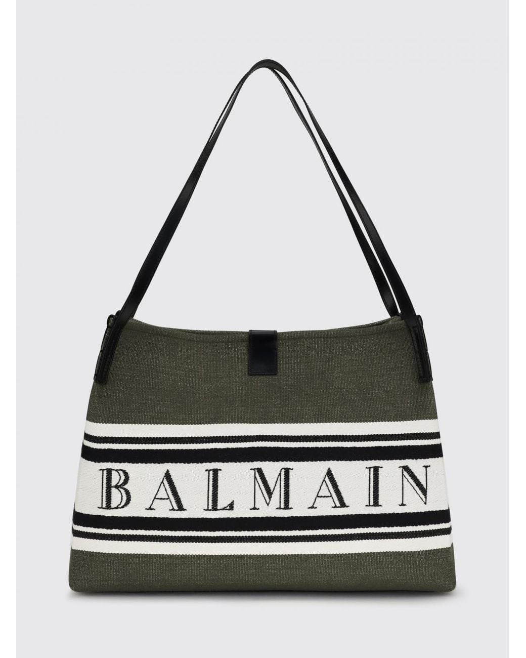 Balmain Black Jacquard Logo Cotton Shoulder Bag With Double Leather Handles