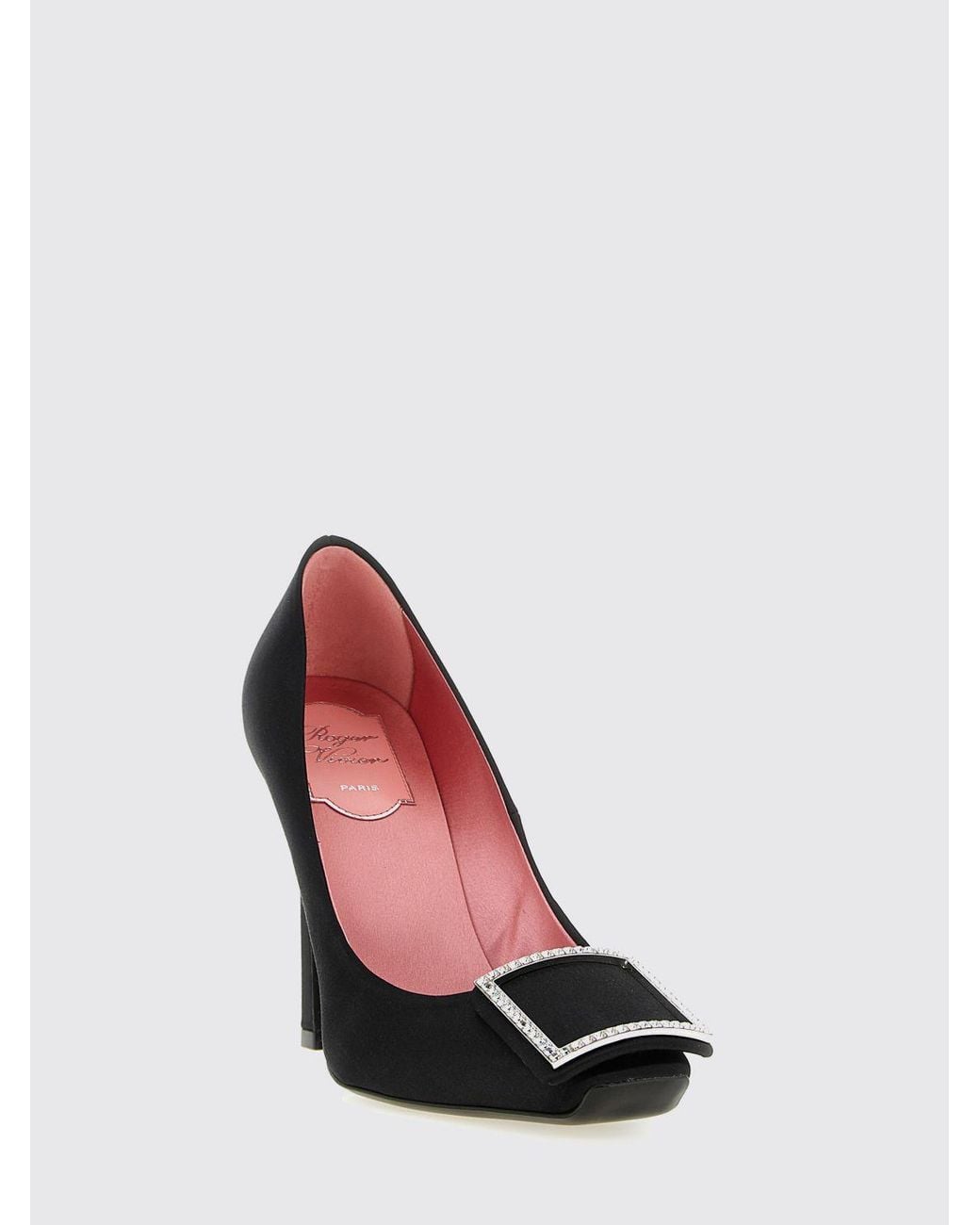 Roger Vivier Black Trompette Satin Pumps With Jewel Buckle