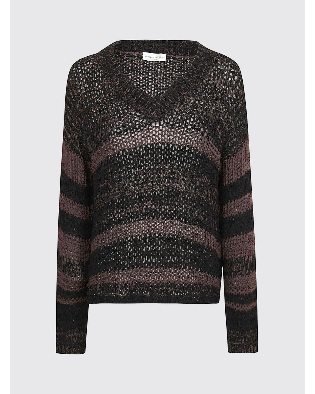 Roberto Collina Black Striped Cotton V-Neck Sweater