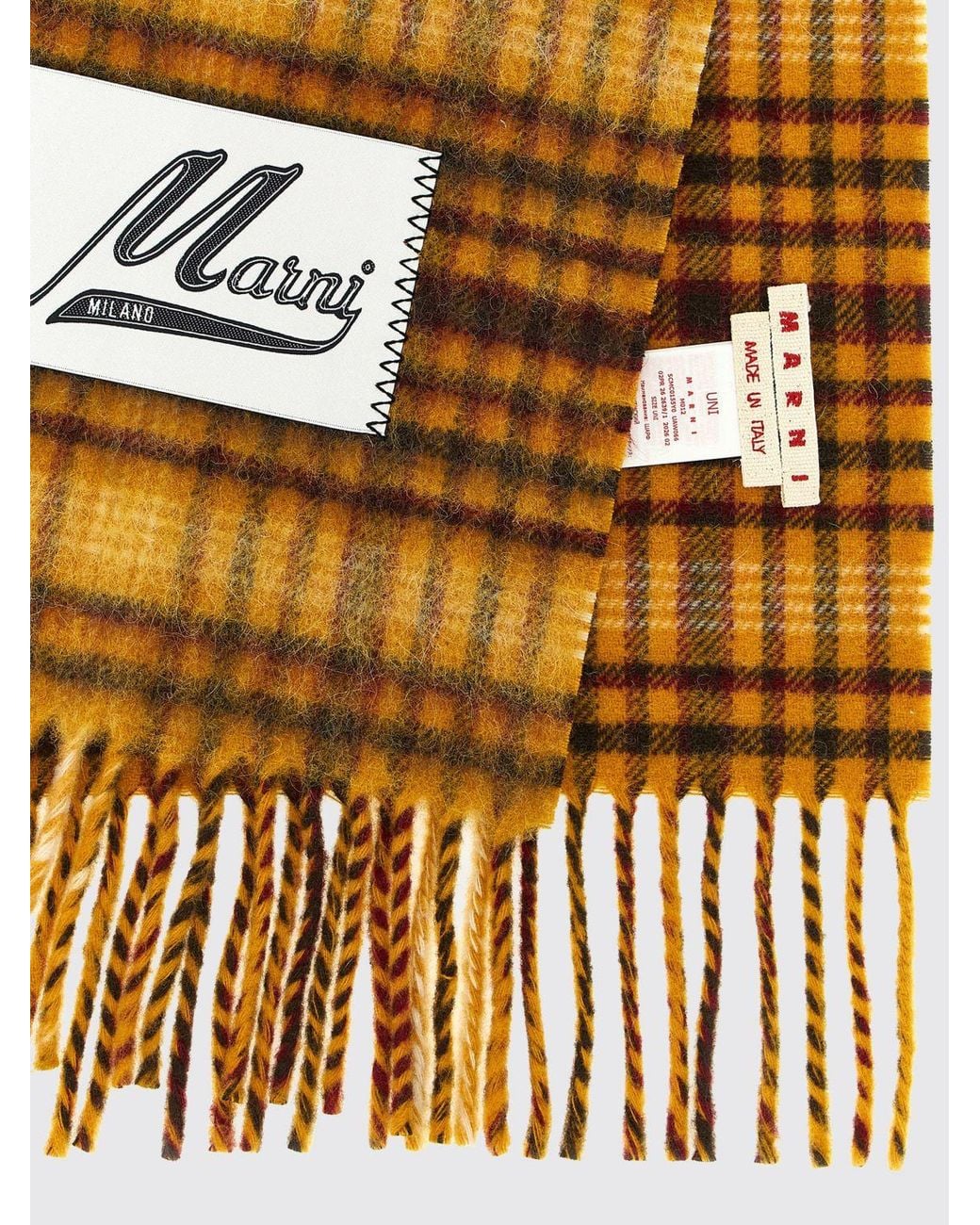 Marni Metallic Karierte Schal Aus Schurwollmischung Mit Fransensaum Und Logo