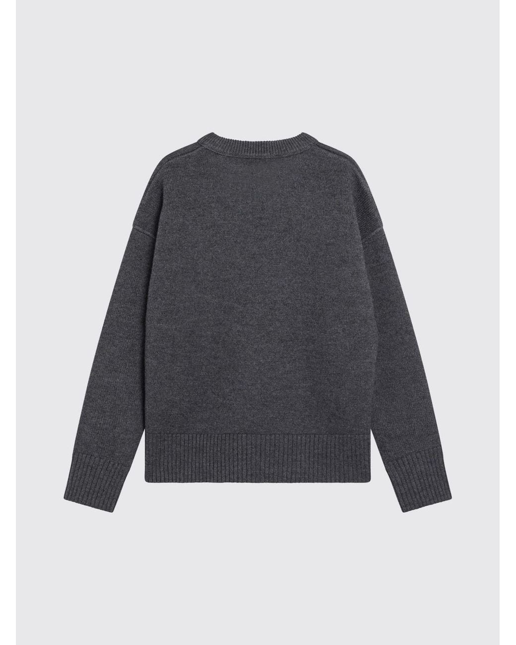 AMI Gray Jacquard Logo Wool Crewneck Jumper With Dropped Shoulders for men