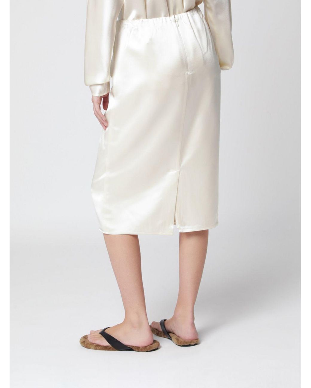 Almada Label White Liu Satin Midi Pencil Skirt With Elasticated Waistband