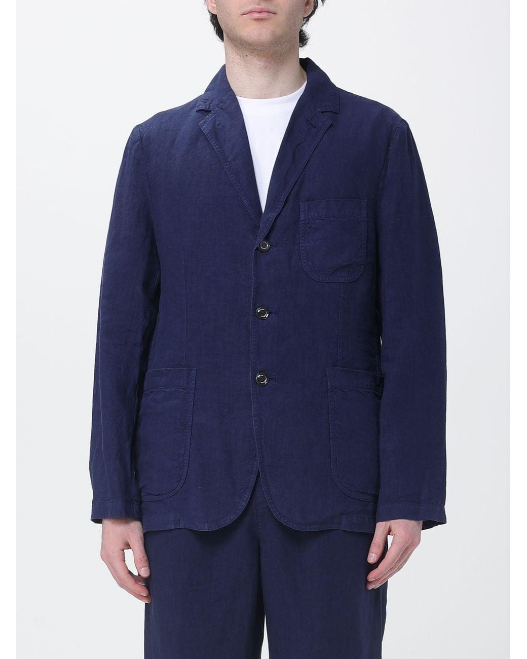 Aspesi Blue Single-Breasted Linen Blazer for men