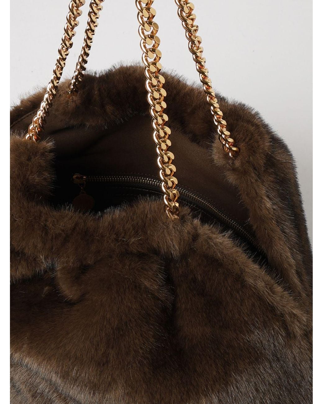 Stella McCartney Brown Large Falabella Faux Fur Shoulder Bag