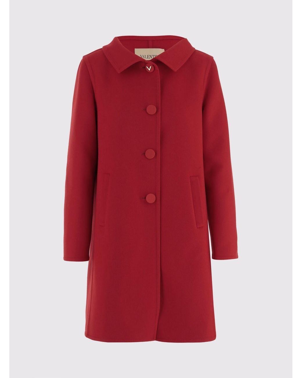 Valentino Garavani Red Single-Breasted Wool And Cashmere Coat With Knee-Length Design