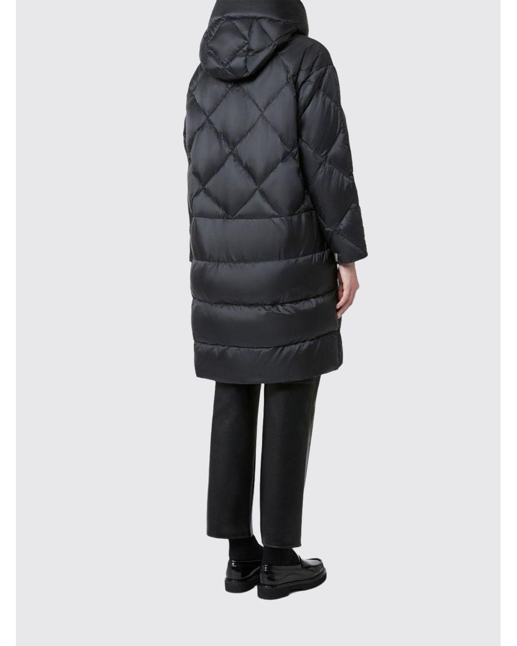 Max Mara Black Long Quilted Nylon Down Jacket With Hood