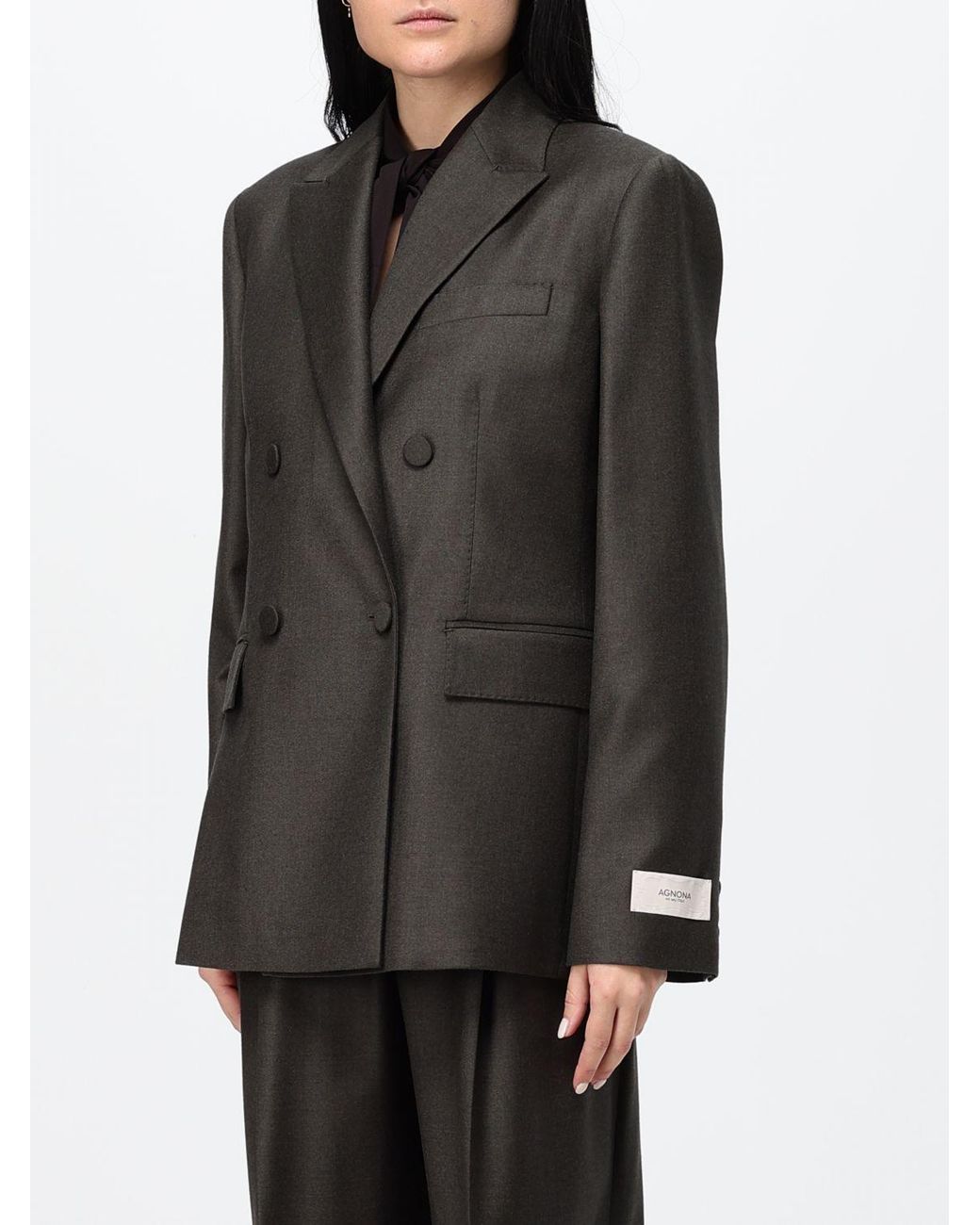 Agnona Gray Double-Breasted Blazer