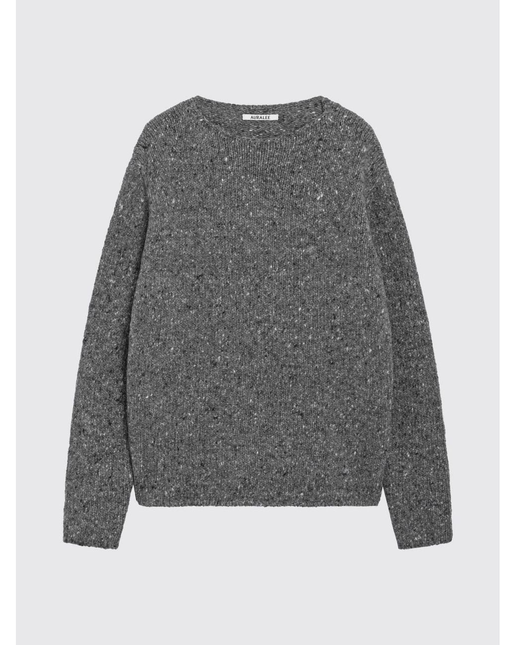 Auralee Gray Long-Sleeved Pure Wool Crewneck Sweater for men