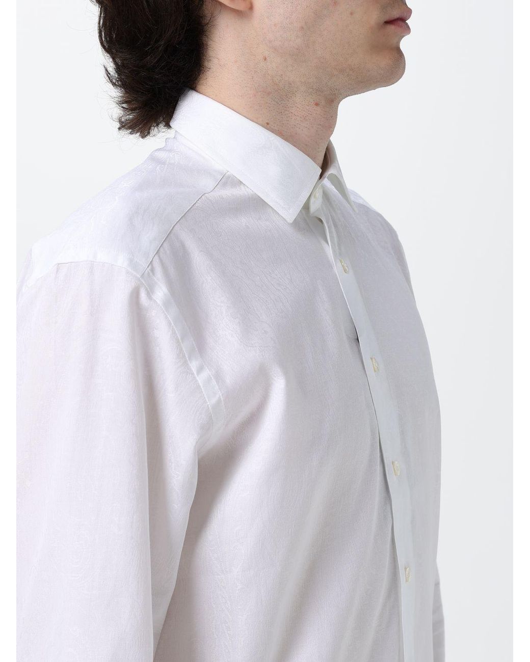 Etro White Long-Sleeved Cotton Poplin Shirt With A French Collar for men