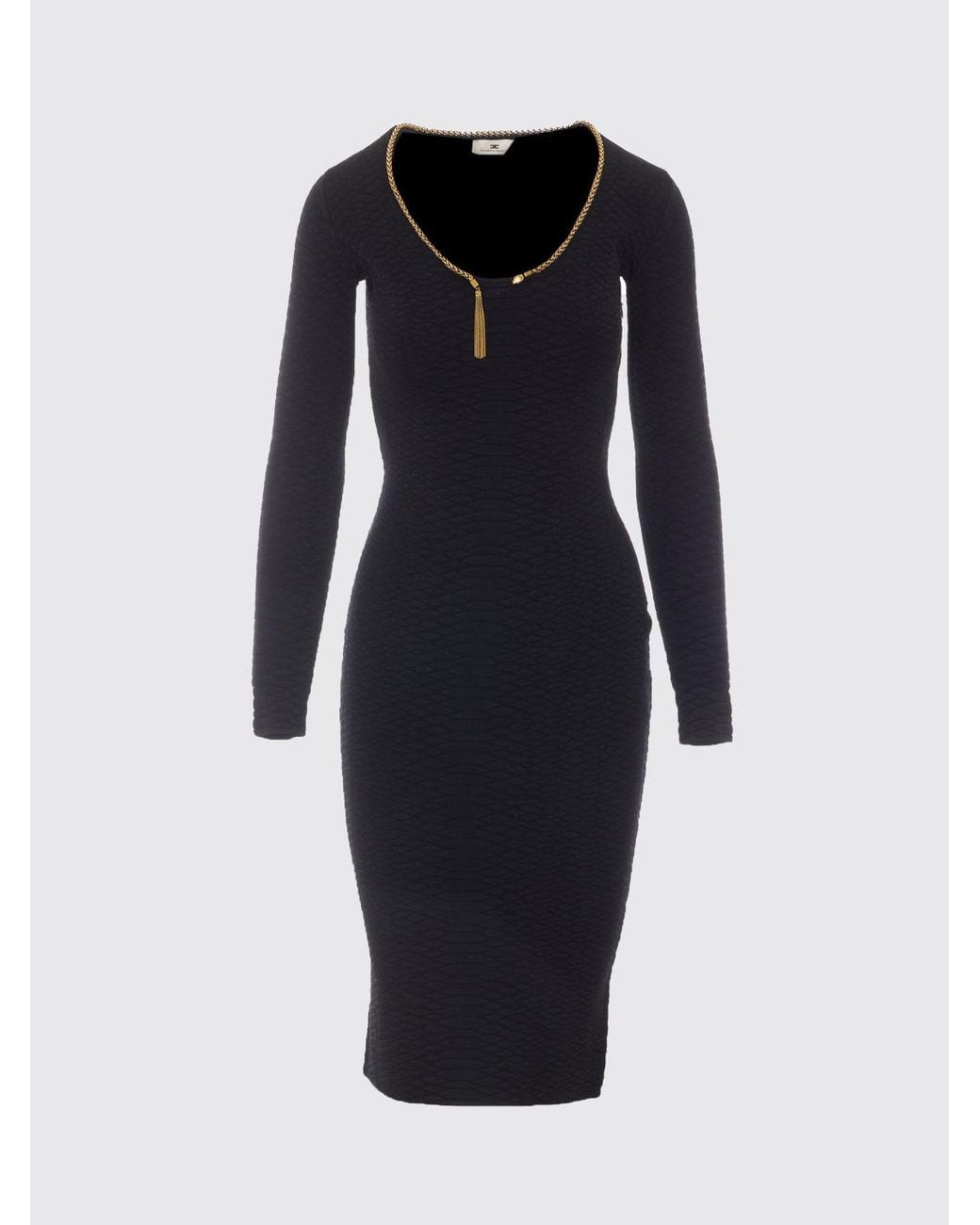 Elisabetta Franchi Blue Slim Fit Jersey Midi Sheath Dress With Long Sleeves