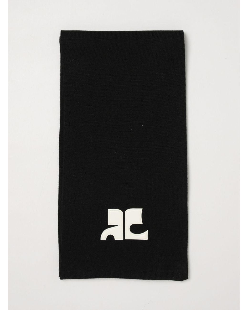 Courreges Black CourrÈ Ges Rectangular Merino Wool Scarf With Monogram And Applied Logo