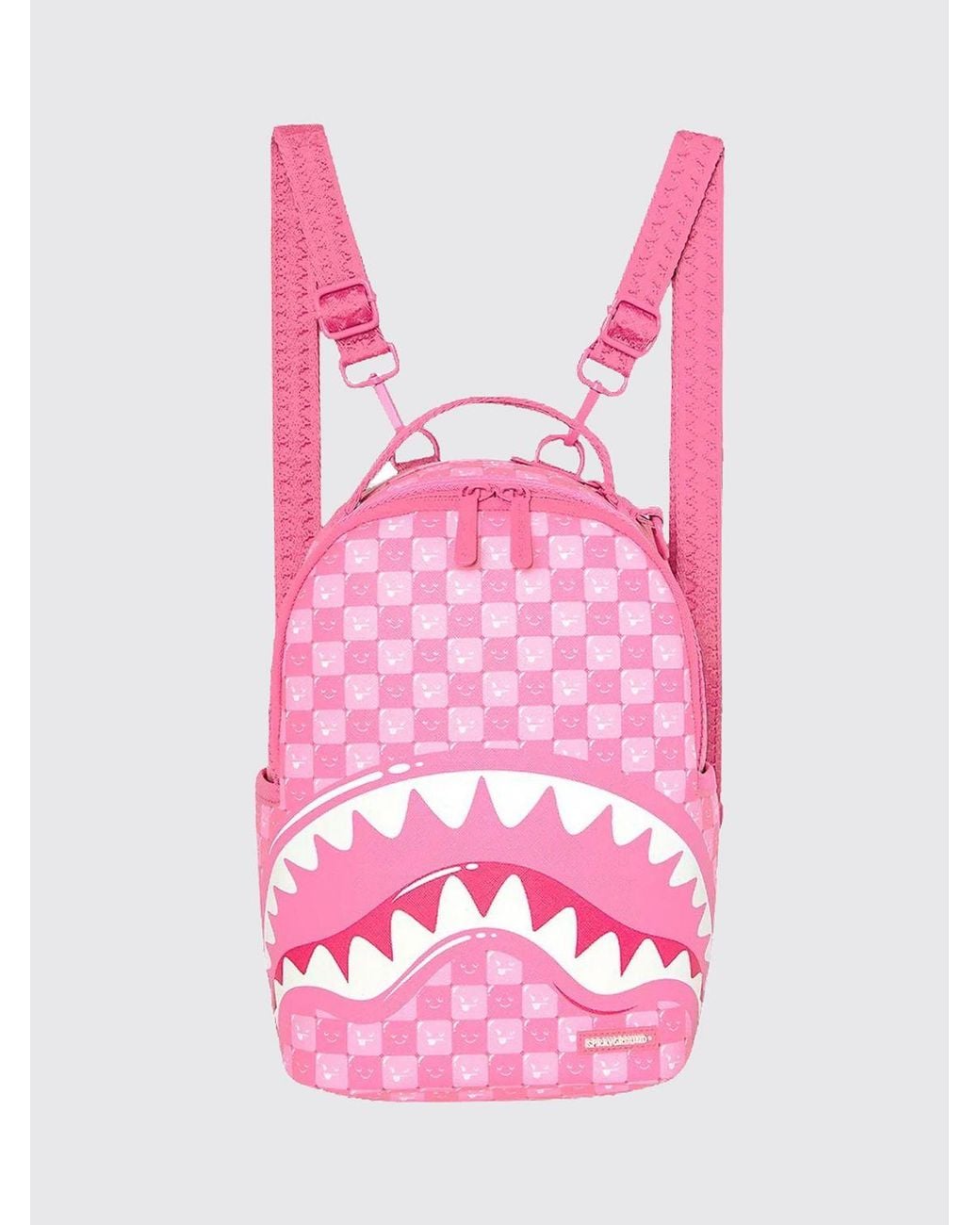 Sprayground Pink New Check Faces Coated Cotton Backpack With Check Print