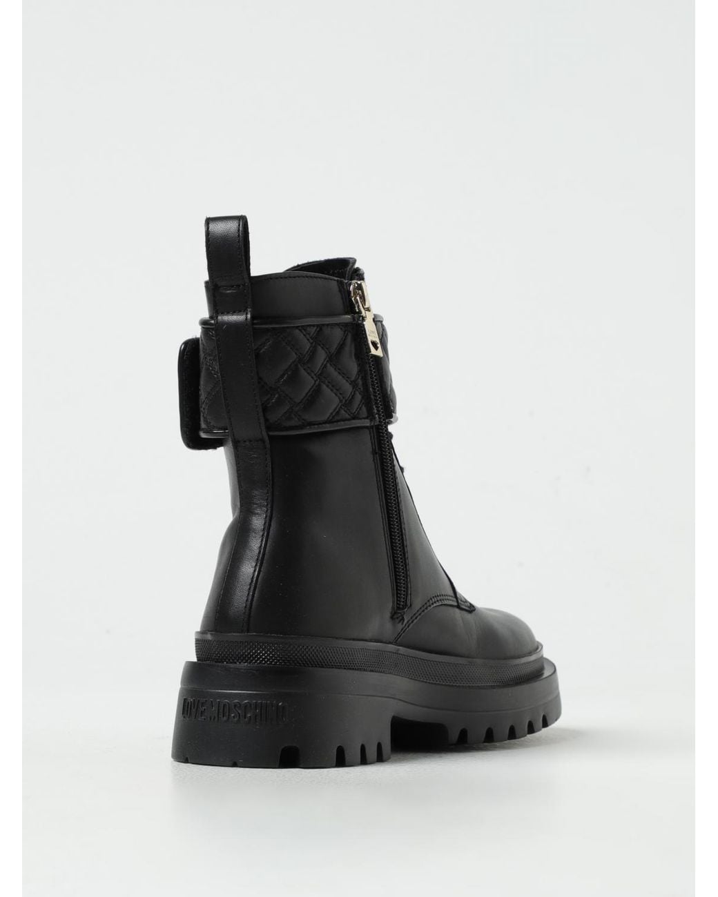 Love Moschino Black Laceup Quilted Ankle Boots