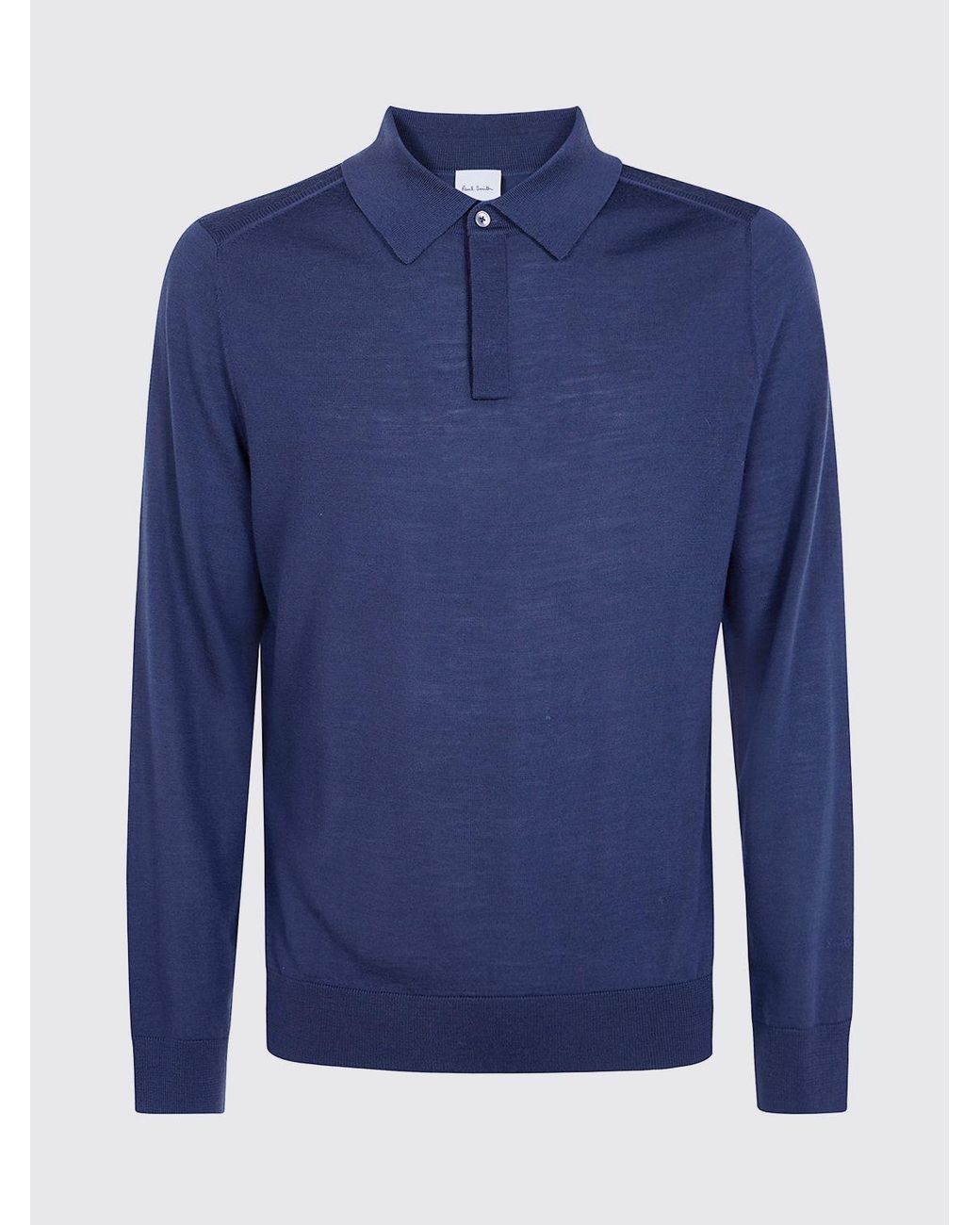 Paul Smith Blue Long-Sleeved Slim Fit Merino Wool Knit Polo Shirt for men