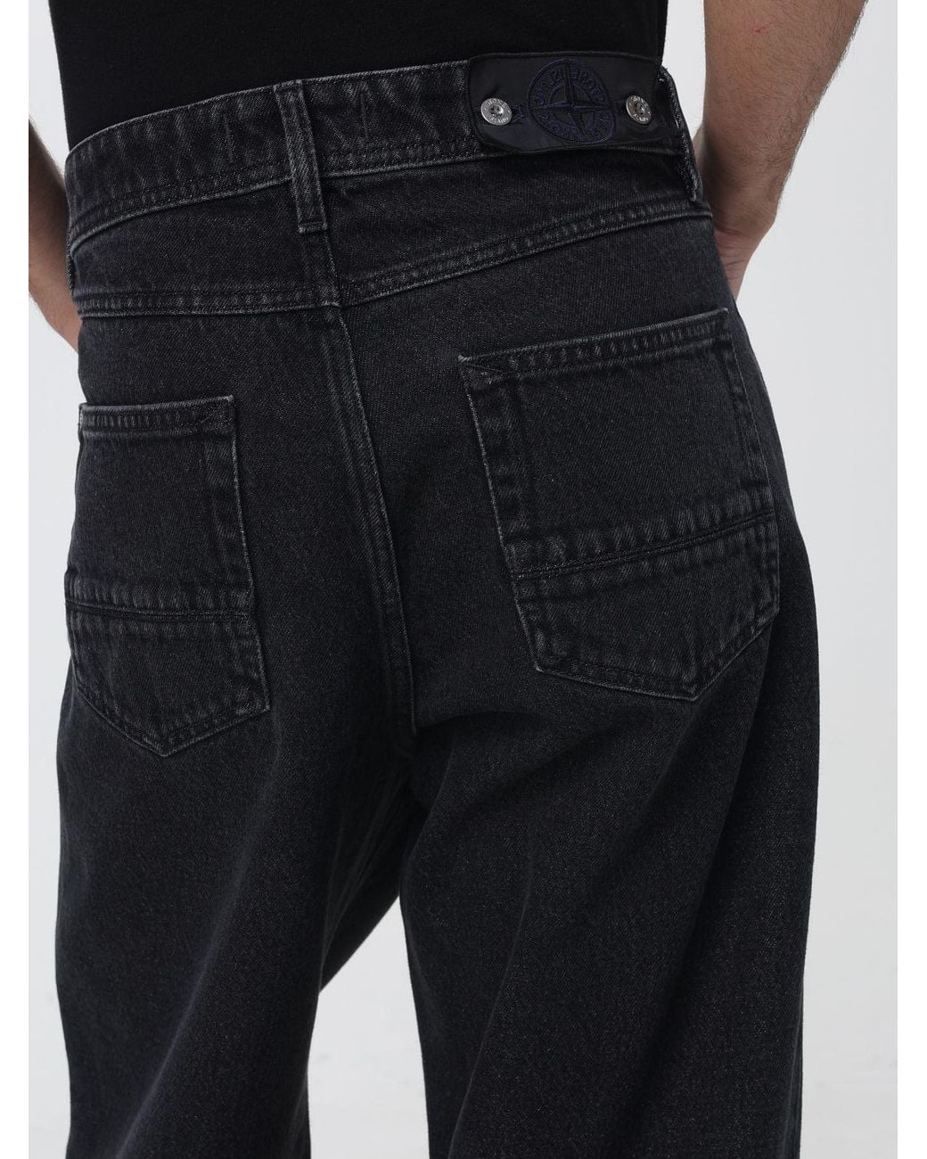 Stone Island Black Mid-Rise Straight Jeans for men