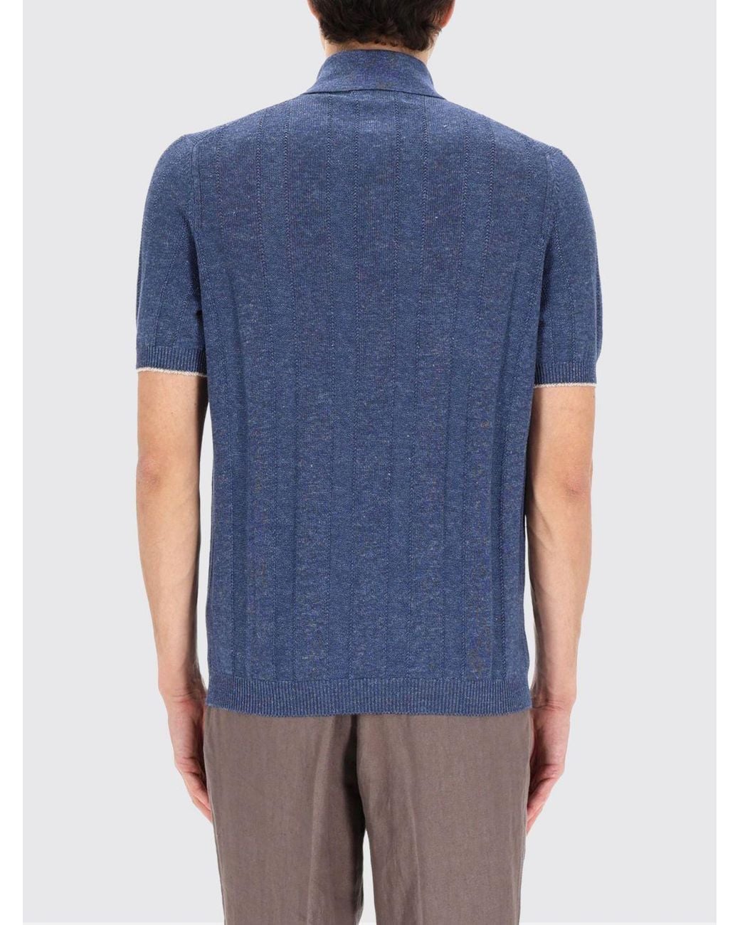 Brunello Cucinelli Blue Cotton Knit Polo Shirt for men
