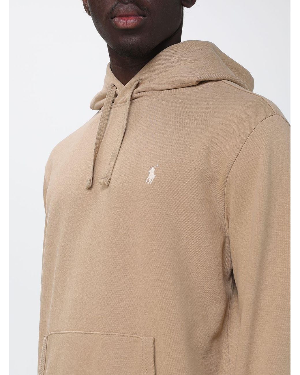 Polo Ralph Lauren Natural Embroidered Logo Cotton Hoodie With Drawstring And Kangaroo Pocket for men