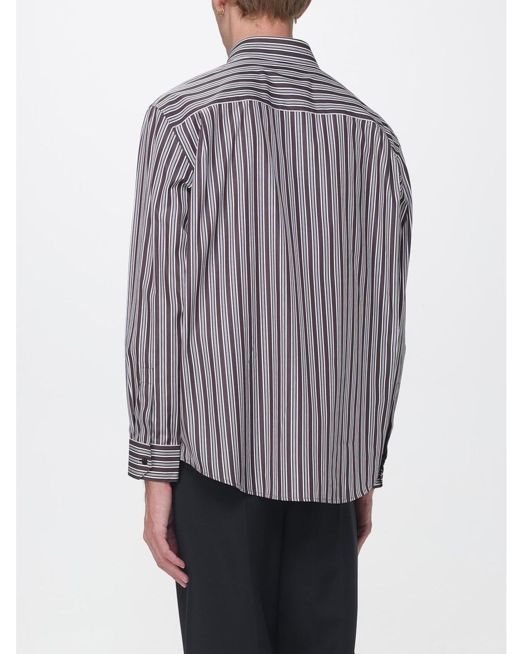 Saint Laurent Gray Striped Cotton Shirt With Pointed Collar for men