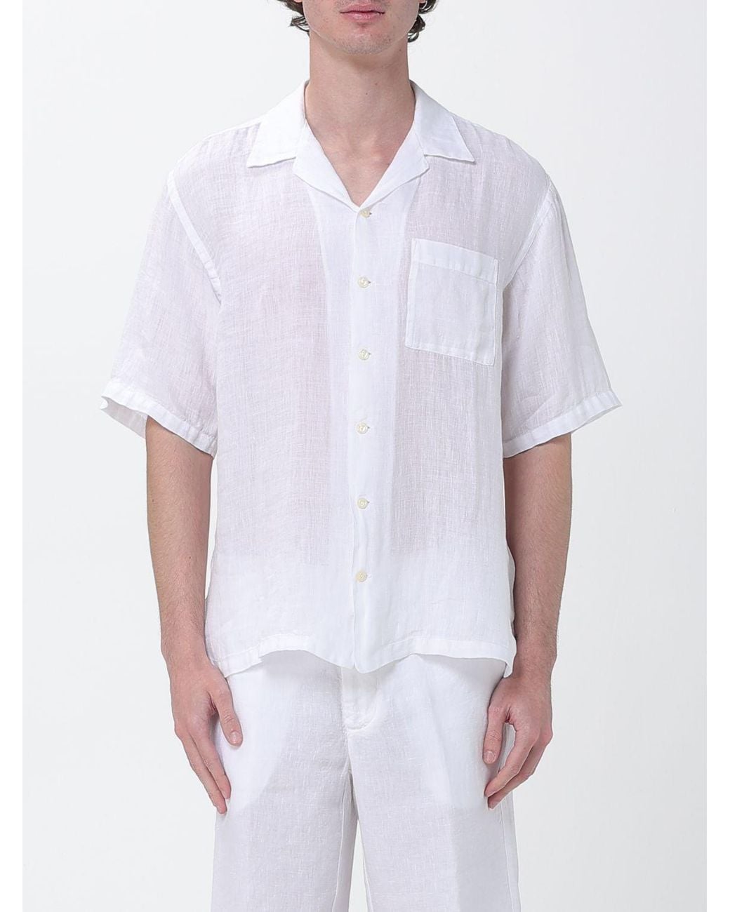 120% Lino White Casual Linen Shirt for men