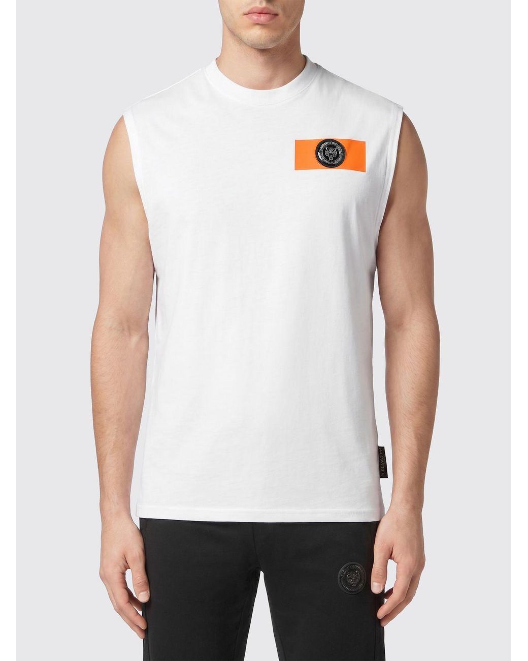 Philipp Plein White Slim Fit Cotton Tank Top With Hexagon Logo On The Chest for men