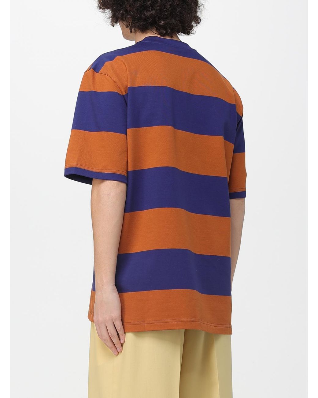 Marni Blue Striped Cotton Crew Neck T-Shirt for men