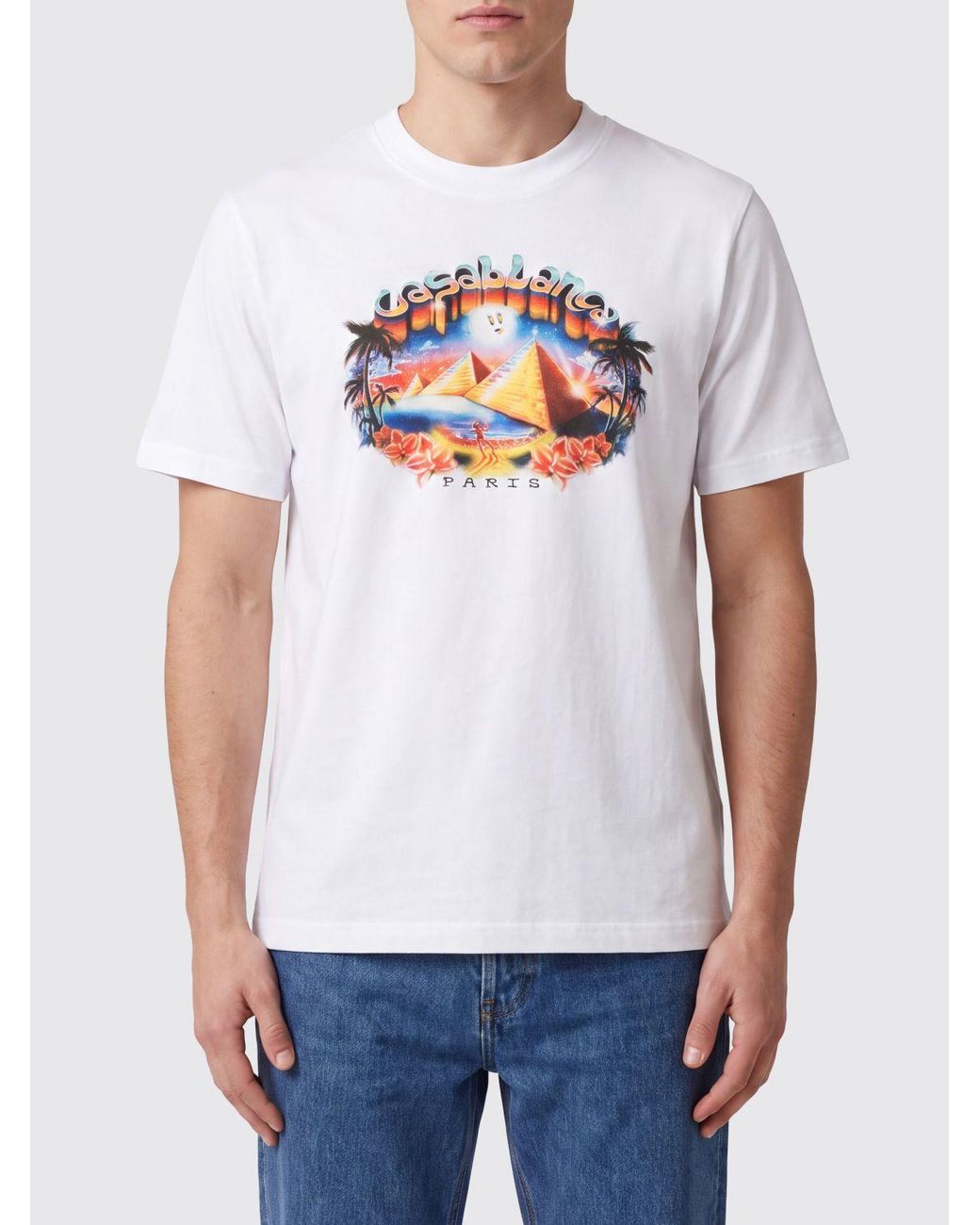 Casablanca White Organic Cotton Crew Neck T-Shirt With Logo Print for men