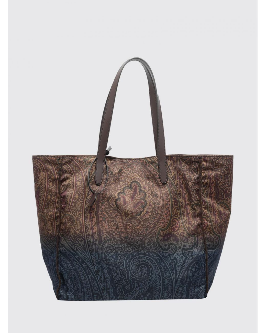 Etro Brown Arnica Paisley Nylon Tote Bag With Double Leather Handles