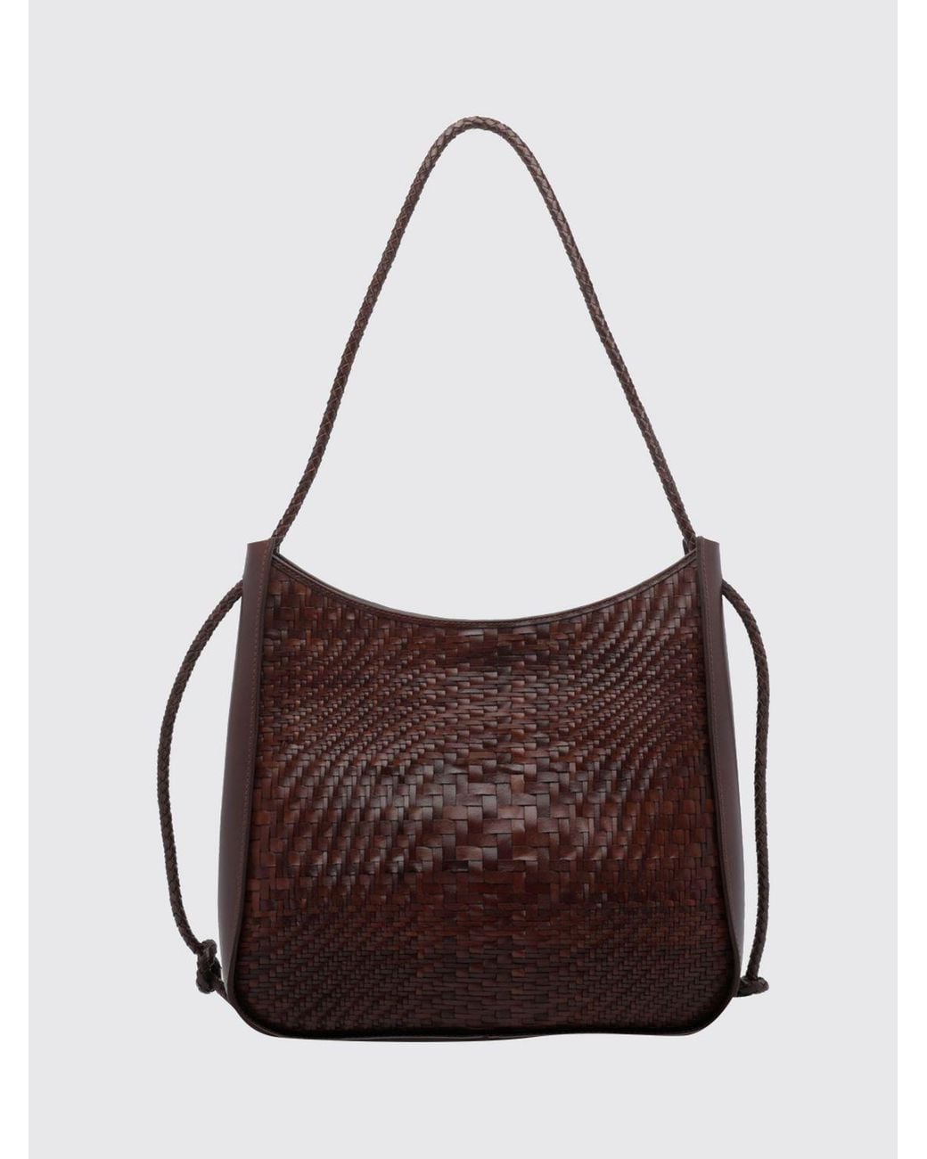 Dragon Diffusion Brown Woven Leather Tote Bag With Single Handle