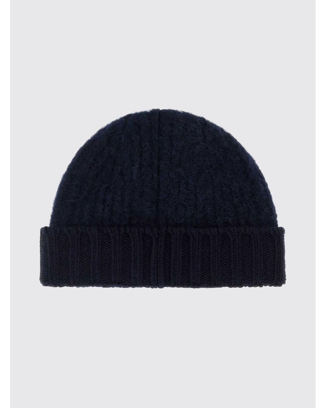 Stone Island Blue Alpaca Wool Blend Beanie With Cuff And Logo Patch for men