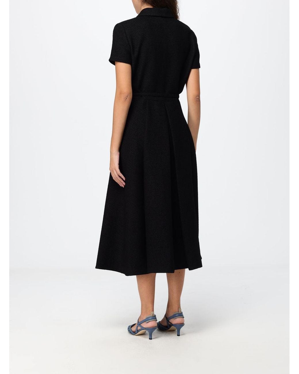 Fendi Black Wool Bouclé Midi Shirtdress With Classic Collar And Belt