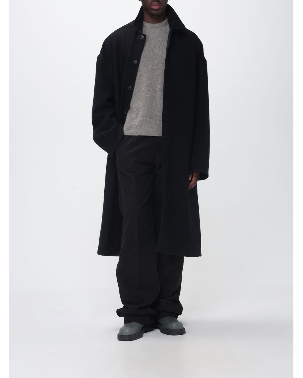 Rick Owens Black Single-Breasted Long Coat for men
