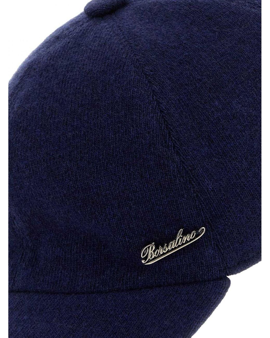 Borsalino Blue Cashmere Baseball Cap With Adjustable Strap for men