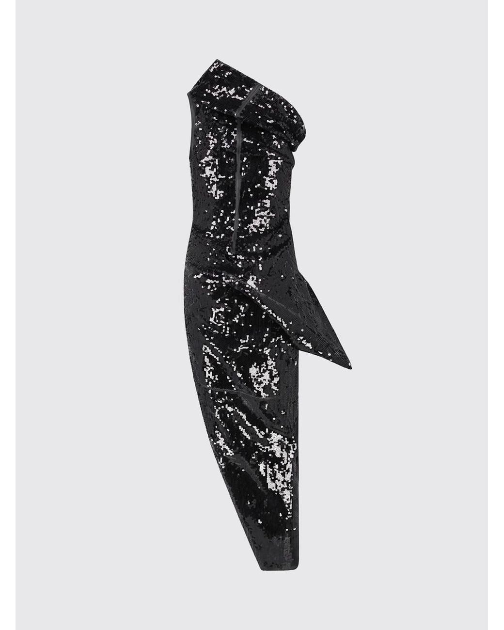 Rick Owens Black Long Asymmetrical One-Shoulder Sequin Evening Gown