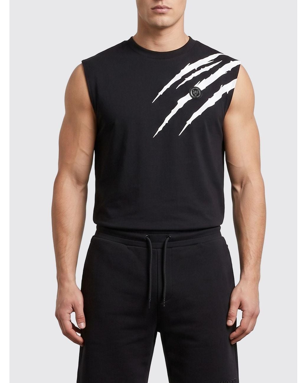 Philipp Plein Black Printed Cotton Tank Top for men