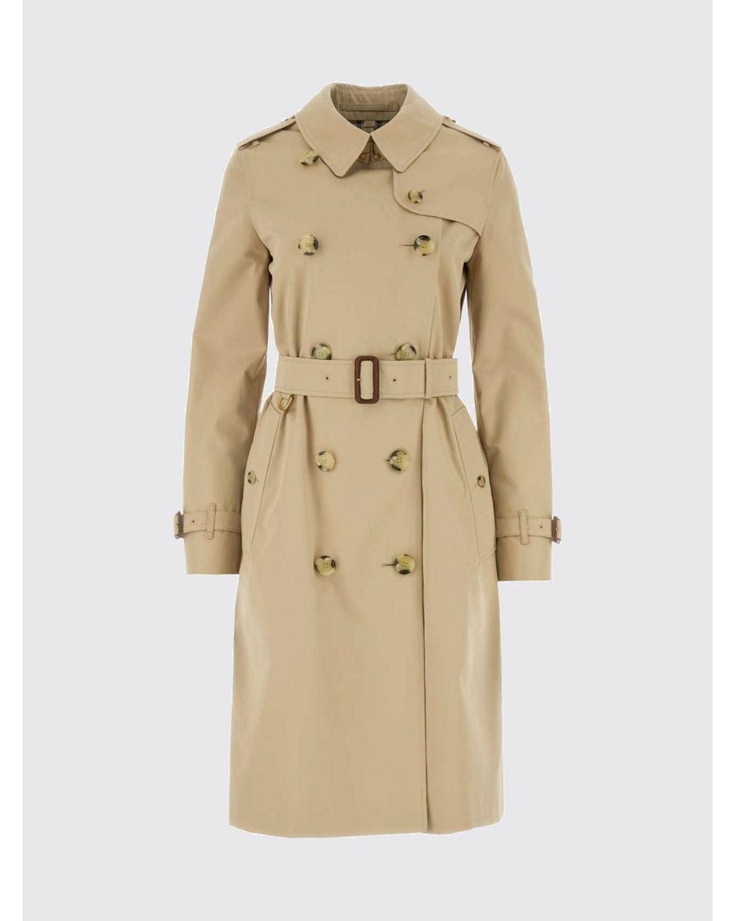 Burberry Blue Knee-Length Double-Breasted Cotton Trench Coat With Belt And Epaulettes