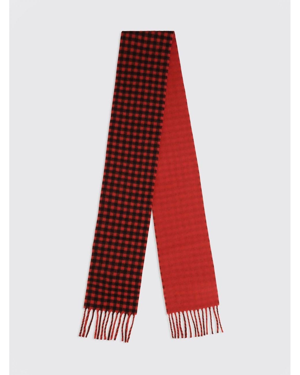 AMI Red Check Merino Wool Scarf With Logo And Fringes for men