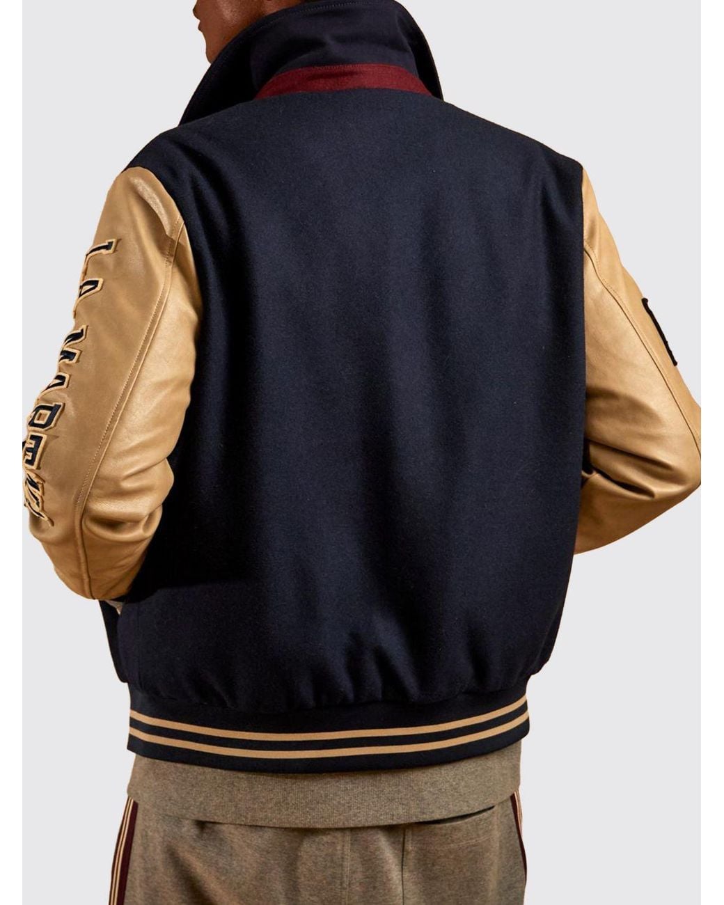 La Martina Black Bicolor Wool Blend Varsity Bomber Jacket With Patches for men